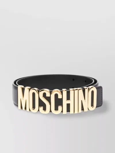 Moschino Logo Buckle Leather Belt In Black