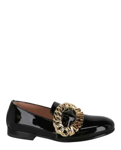 Moschino Logo Buckle Loafers In Black