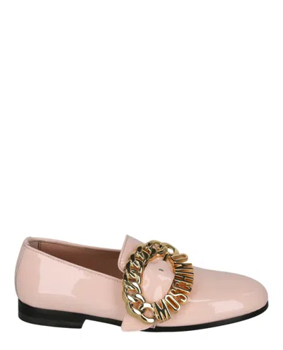 Moschino Logo Buckle Loafers In Pink