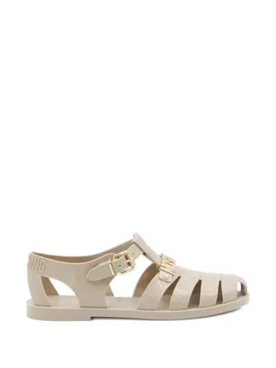 Moschino Beige Rubber Sandals In Metallic