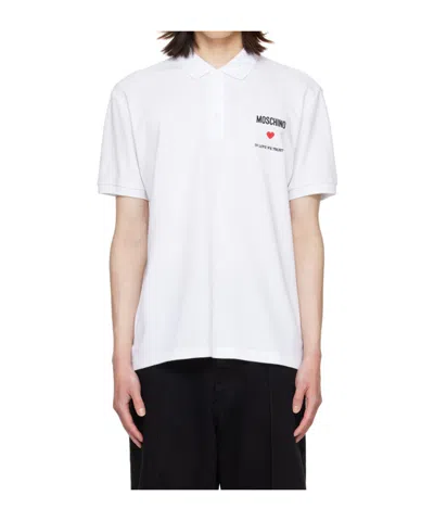 Moschino Logo Button-down Polo Shirt In White