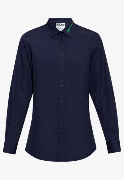 Moschino Logo Button-up Shirt In Navy