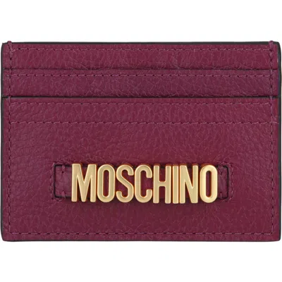 Moschino Logo Card Case In Burgundy