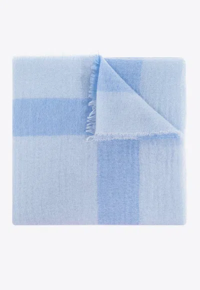 Moschino Logo Cashmere Scarf In Blue