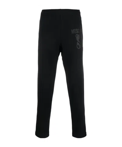 Moschino Teddy Bear Cotton Track Pants In Black