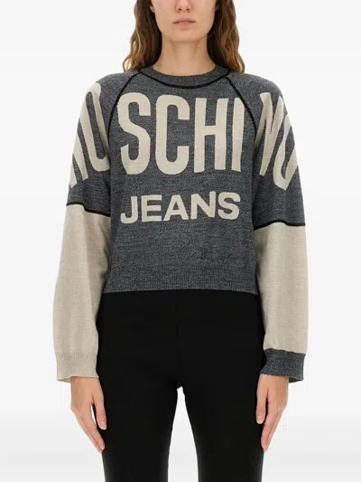 Moschino Color Block Raglan Sleeve Top In Gray