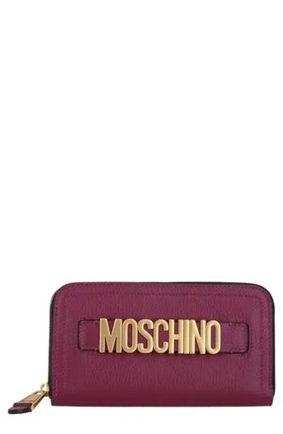 Moschino Logo Continental Wallet In Burgundy