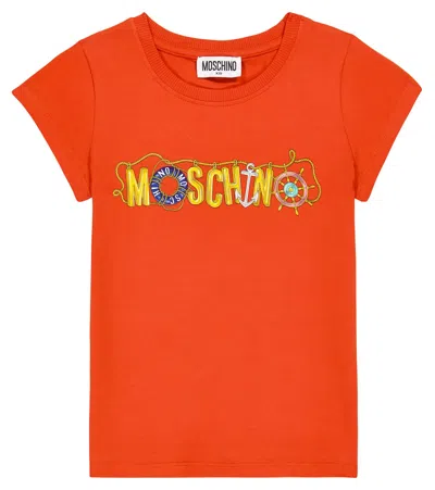 Moschino Kids' Logo Cotton-blend Jersey T-shirt In Fiesta Coral