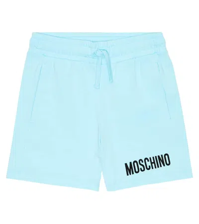 Moschino Kids' Logo Cotton-blend Shorts In Tropical Blue