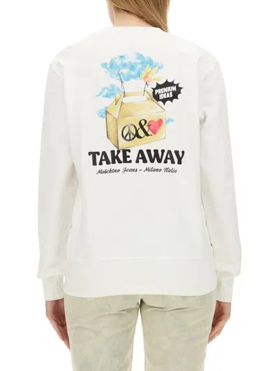 Moschino Logo Cotton Sweatshirt In White