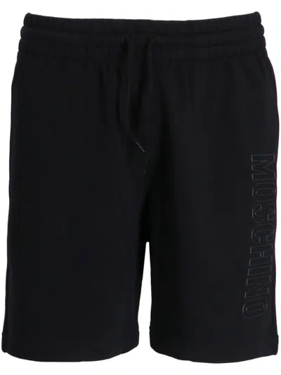 Moschino Logo Cotton Track Shorts In Black