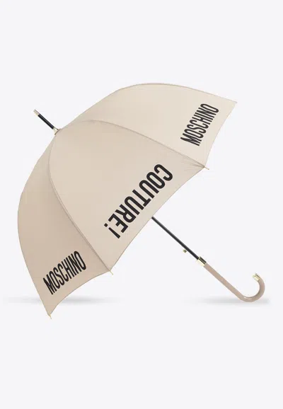 Moschino Logo Couture Print Umbrella In Beige