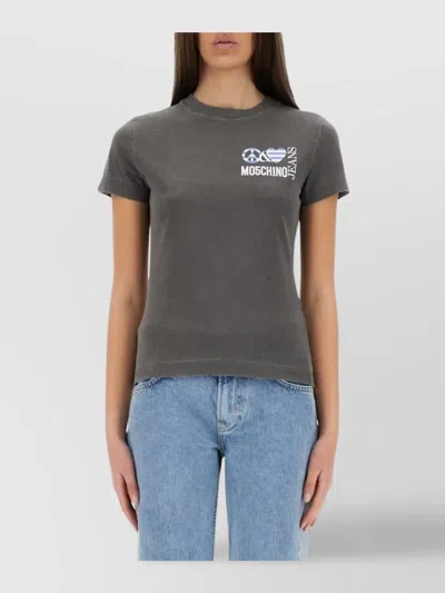 Moschino Logo Crew Neck Slim Fit T-shirt In Brown