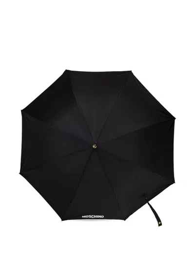 Moschino Logo Curved-handle Umbrella In Black