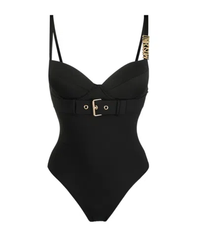 Moschino Logo Decorative One-piece Swimsuit In Black