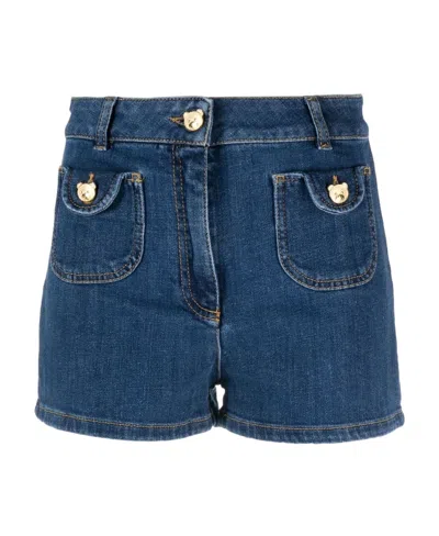 Moschino Logo Denim Shorts In Nude
