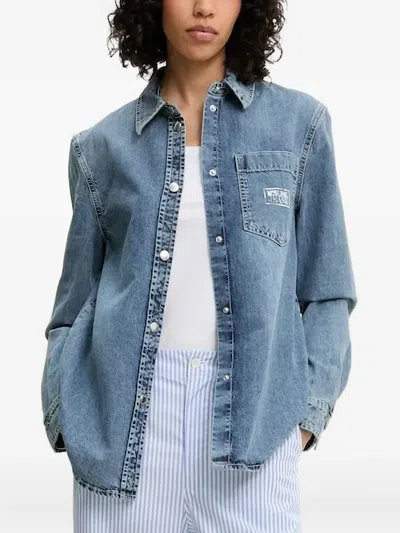 Moschino Logo-detail Denim Shirt In Blue