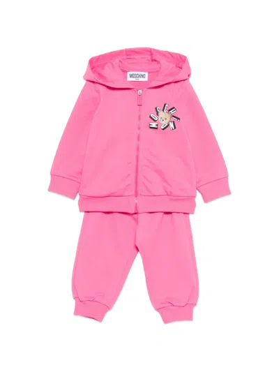 Moschino Babies' Logo-detail Hooded Tracksuit Set In Pink