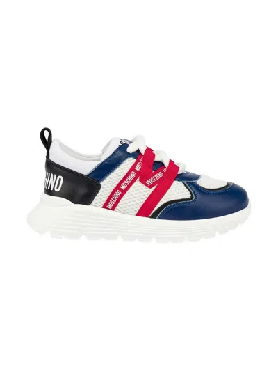 Moschino Kids' Logo-detail Mesh Sneakerrs In Blue