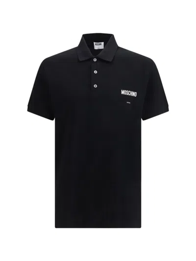 Moschino Traditional Collar Left Chest Polo Shirt In Black