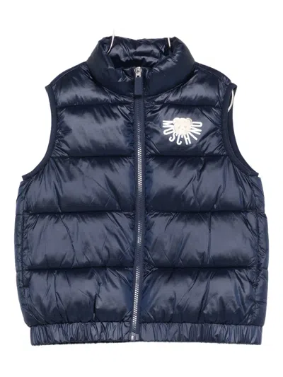 Moschino Kids' Logo-detail Quilted Gilet In Blue