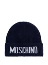 Moschino Logo-detail Ribbed Beanie Hat In Blue