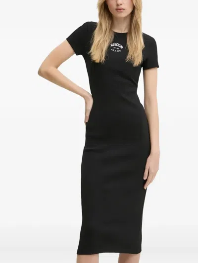 Moschino Logo-detail Ribbed Dress In Black