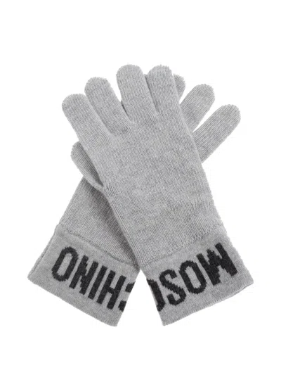 Moschino Logo-detail Wool Gloves In Gray