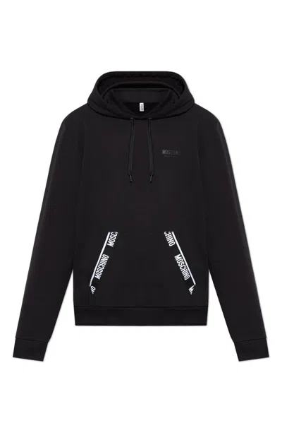 Moschino Logo Detailed Drawstring Hoodie In Black
