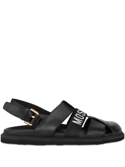 Moschino Logo-detailed Leather Sandals In Black