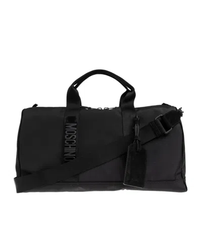 Moschino Logo Detailed Top Handle Luggage Bag In Black