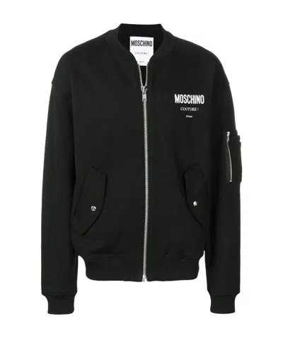 Moschino Logo Details Baseball Jacket In Black