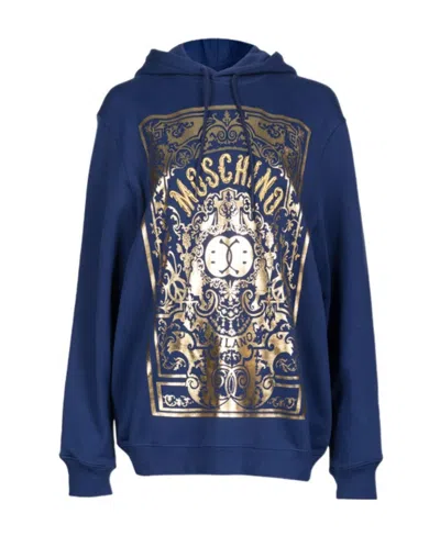 Moschino Logo Details Hooded Hoodie In Blue