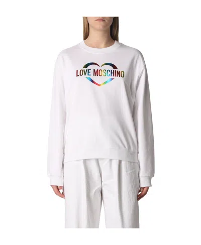 Moschino Logo Details Hoodie In White