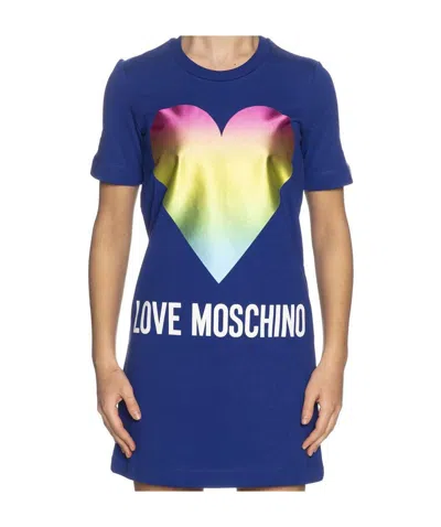 Moschino Logo Details T-shirt Dress In Blue