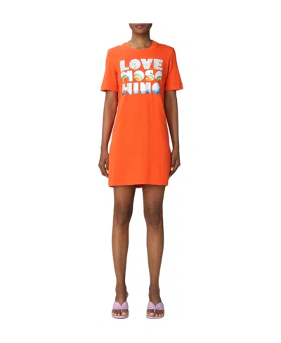 Moschino Logo Details T-shirt Dress In Orange
