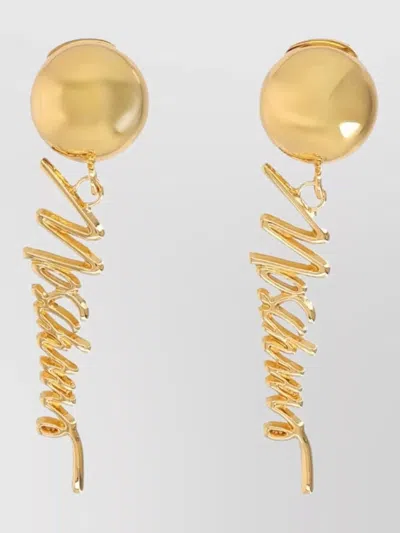 Moschino Logo Drop Earrings Gold Tone Design