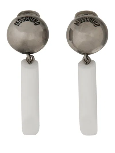 Moschino Logo Earrings In White