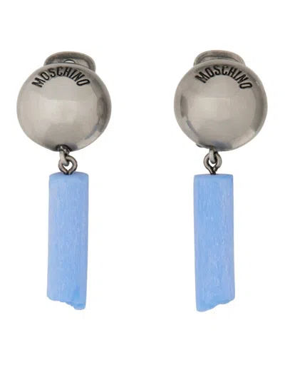Moschino Logo Earrings In Blue