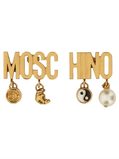 Moschino Logo Earrings In Gold