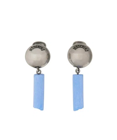 Moschino Logo Earrings In Blue