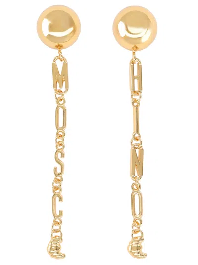 Moschino Logo Earrings In Gold