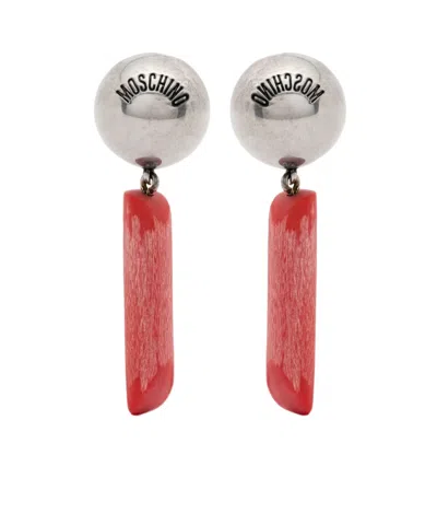 Moschino Logo Earrings In Gray