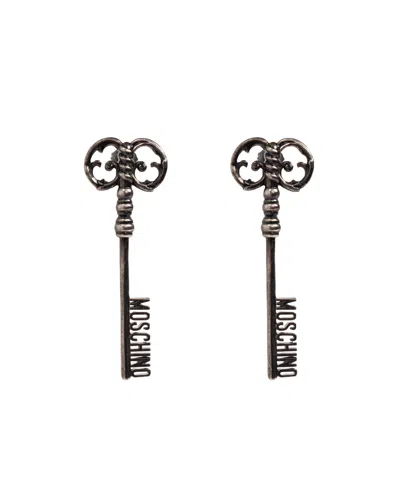 Moschino Logo Earrings In Silver