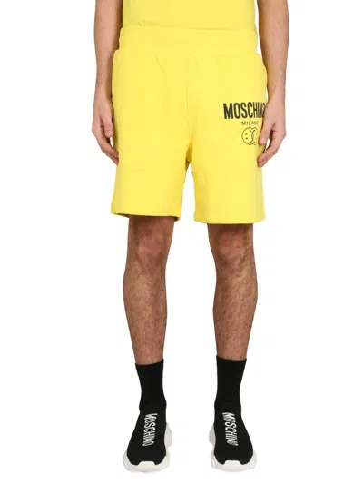 Moschino Logo Elastic Waistband Bermuda Shorts In Yellow