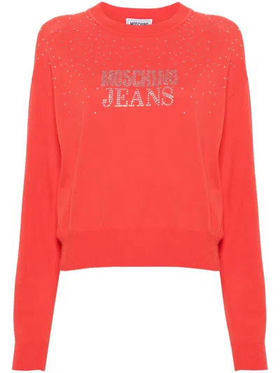Moschino Logo-embellished Crew-neck Jumper In Red