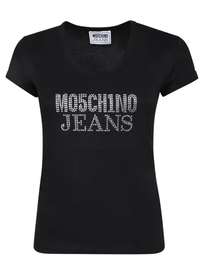 Moschino Logo Embellished Crewneck T In Black