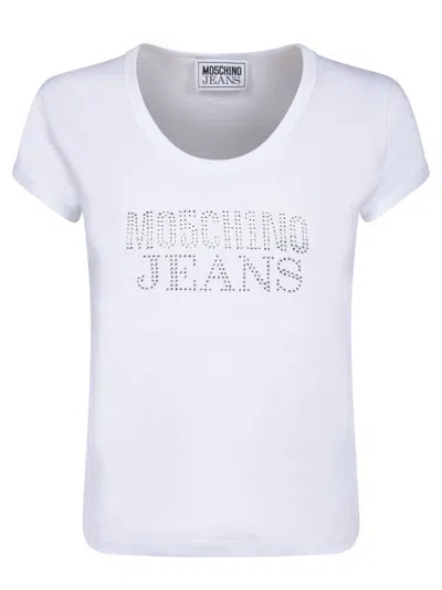 Moschino Logo Embellished Crewneck T In White