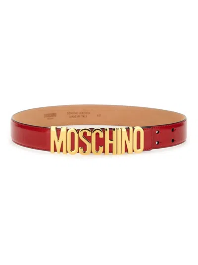 MOSCHINO LOGO-EMBELLISHED RED LEATHER BELT