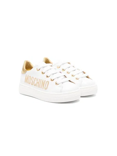 Moschino Kids' Logo-embellished Sneakers In White